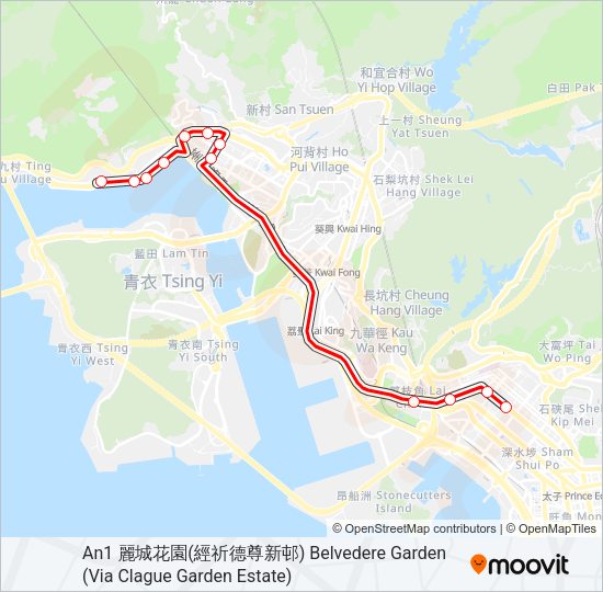 巴士荃灣西 - 荔枝角的線路圖