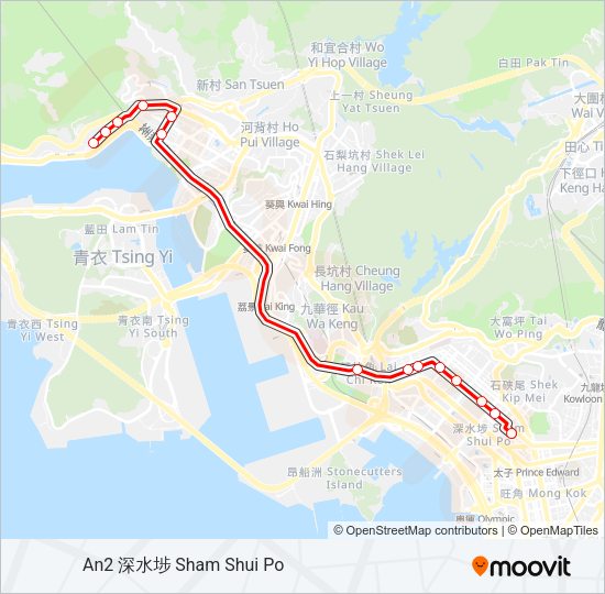 荃灣西 - 荔枝角 Bus Line Map