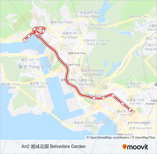 巴士荃灣西 - 荔枝角的線路圖