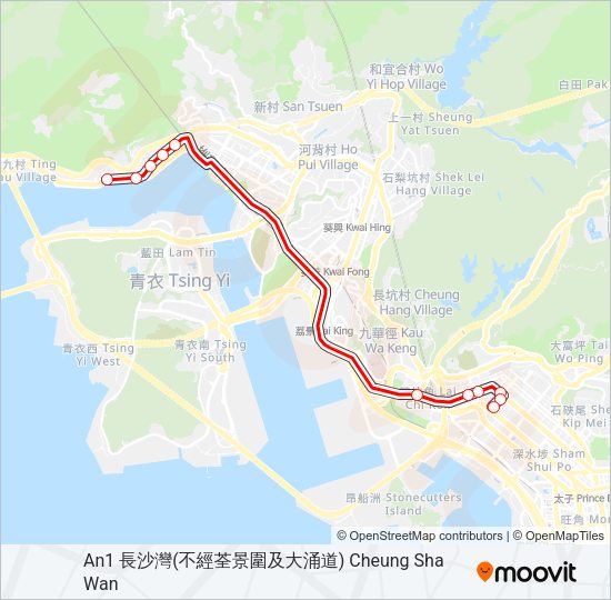 荃灣西 - 荔枝角 Bus Line Map