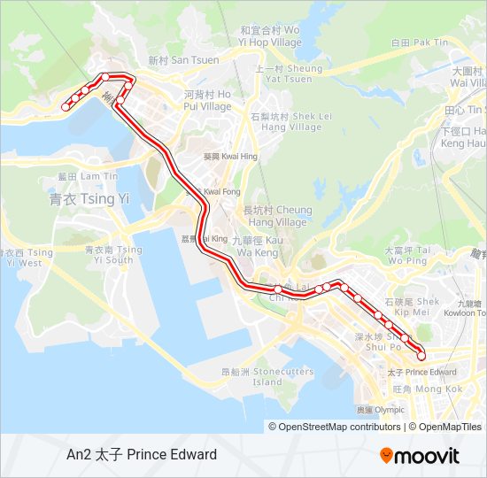 巴士荃灣西 - 荔枝角的線路圖