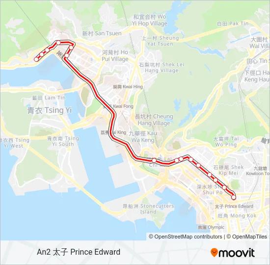 荃灣西 - 荔枝角 Bus Line Map