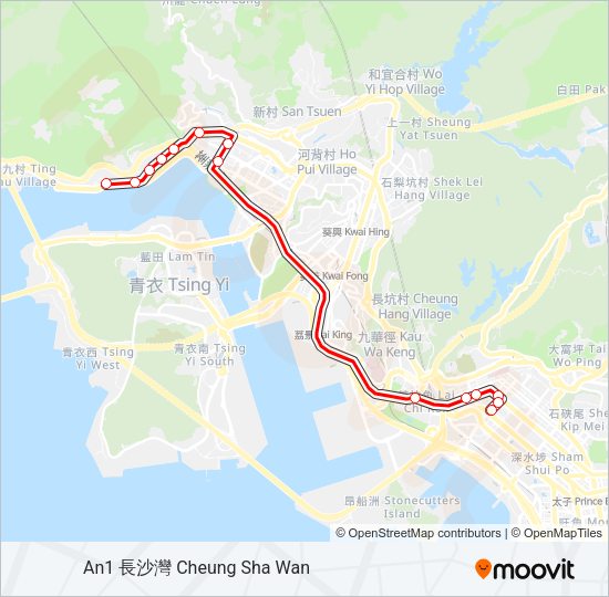 荃灣西 - 荔枝角 Bus Line Map