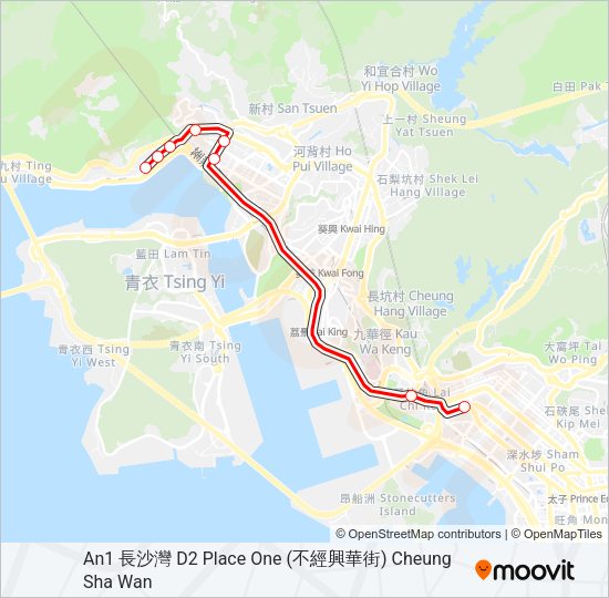 巴士荃灣西 - 荔枝角的線路圖
