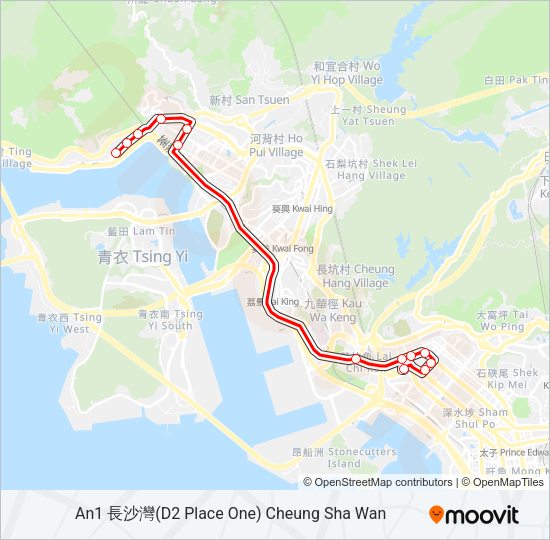 巴士荃灣西 - 荔枝角的線路圖