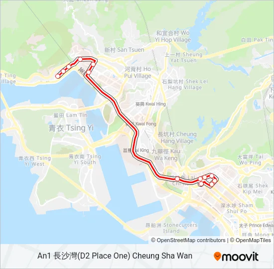 荃灣西 - 荔枝角 Bus Line Map