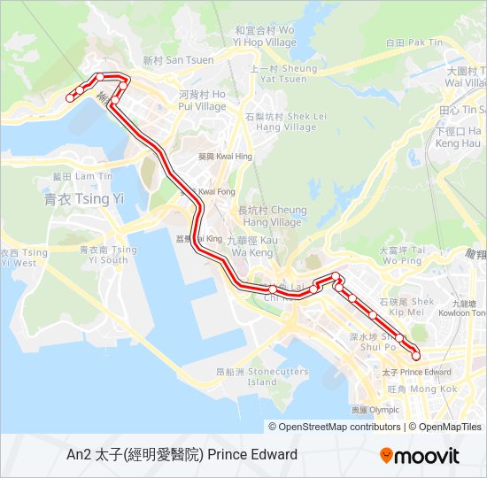 荃灣西 - 荔枝角 Bus Line Map
