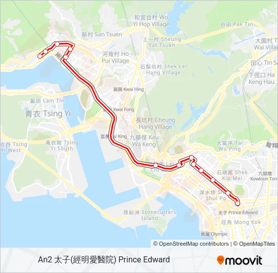荃灣西 - 荔枝角 Bus Line Map