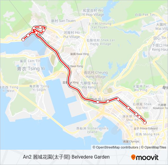荃灣西 - 荔枝角 Bus Line Map