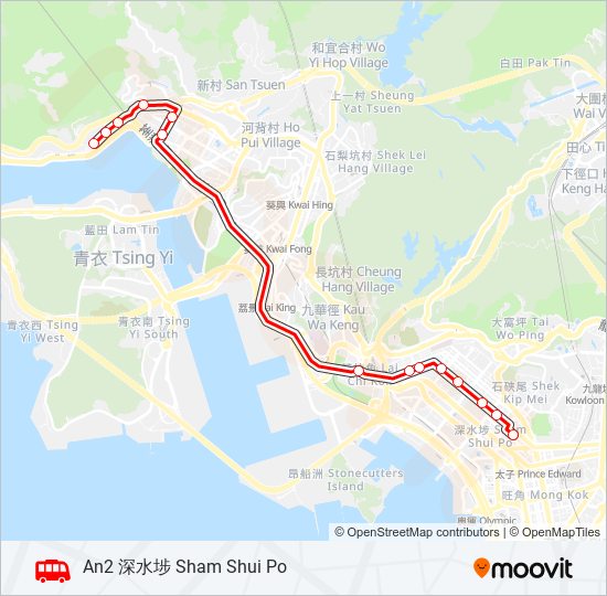 巴士荃灣西 - 荔枝角的線路圖