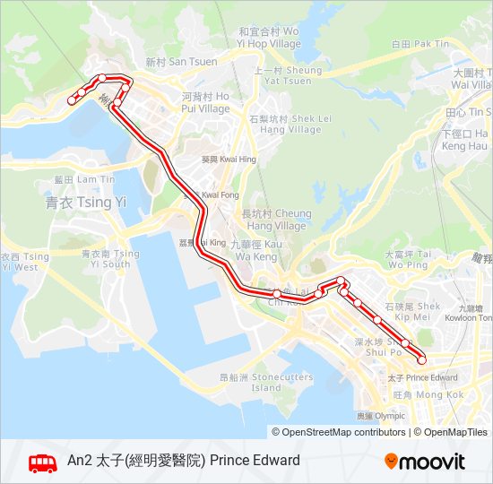 巴士荃灣西 - 荔枝角的線路圖