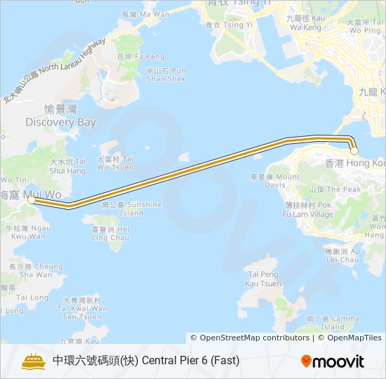 中環 - 梅窩(快) ferry Line Map