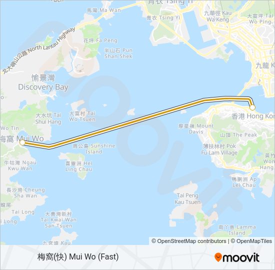 渡輪中環 - 梅窩(快)的線路圖