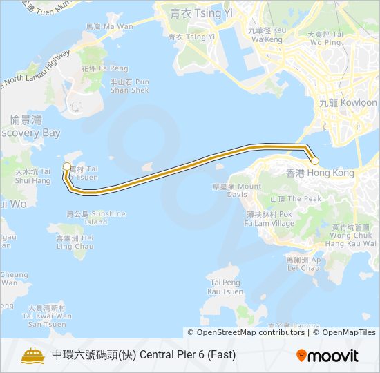 中環 - 坪洲 (快) ferry Line Map