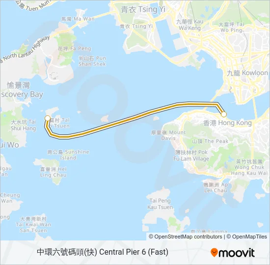 渡輪中環 - 坪洲 (快)的線路圖