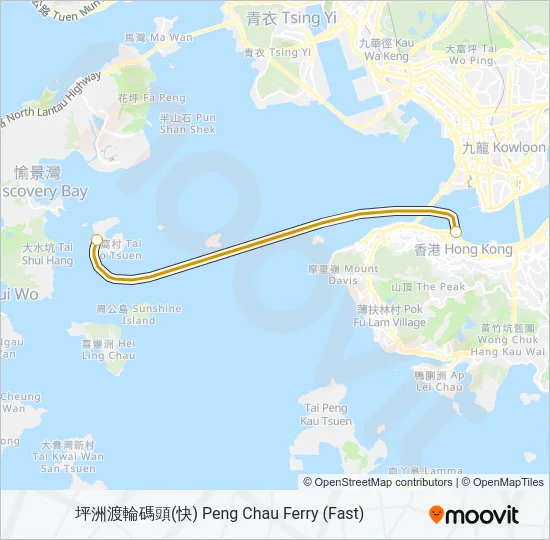 渡輪中環 - 坪洲 (快)的線路圖