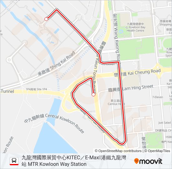 巴士KITEC／E-MAX  穿梭巴士 SHUTTLE BUS的線路圖