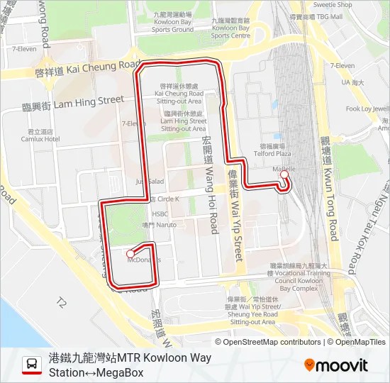 巴士MEGABOX免費穿梭巴士 FREE SHUTTLE BUS的線路圖