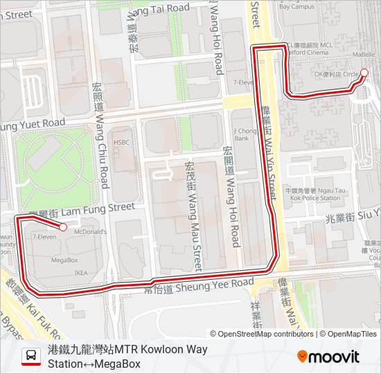 巴士MEGABOX免費穿梭巴士 FREE SHUTTLE BUS的線路圖