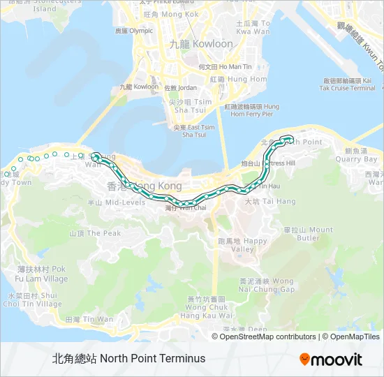 石塘咀 - 北角 Light Rail Line Map