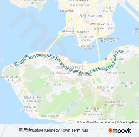 輕鐵石塘咀 - 北角的線路圖