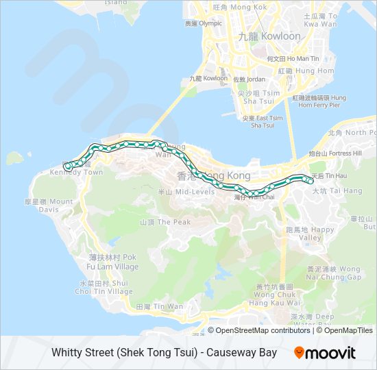 輕鐵石塘咀 - 銅鑼灣的線路圖