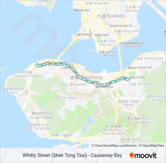 輕鐵石塘咀 - 銅鑼灣的線路圖