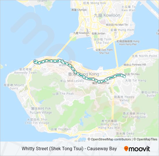 輕鐵石塘咀 - 銅鑼灣的線路圖