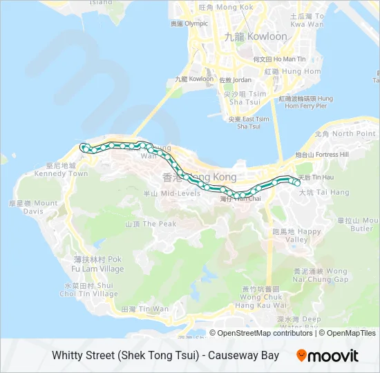 石塘咀 - 銅鑼灣 Light Rail Line Map