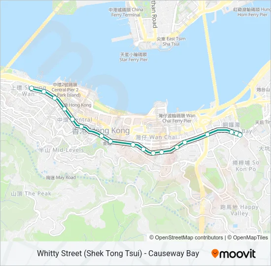 輕鐵石塘咀 - 銅鑼灣的線路圖