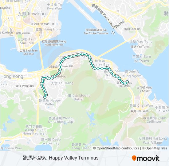 輕鐵跑馬地 - 筲箕灣的線路圖