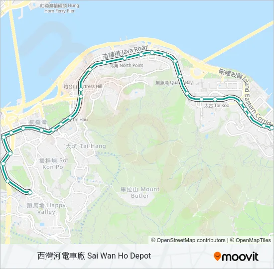 跑馬地 - 筲箕灣 Light Rail Line Map