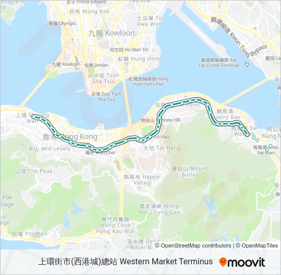 輕鐵上環(西港城) - 筲箕灣的線路圖