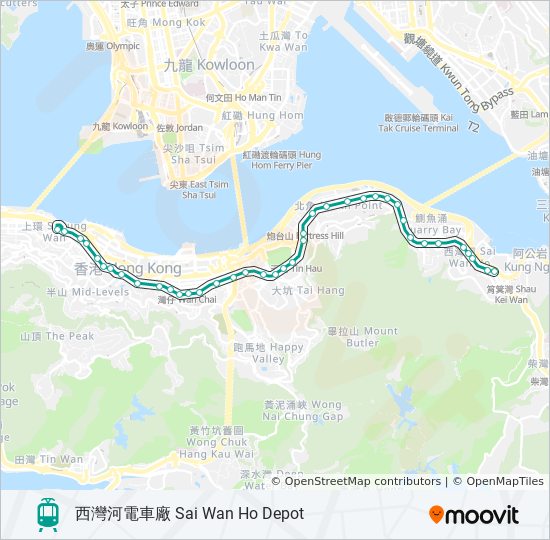 上環(西港城) -西灣河電車廠 light rail Line Map