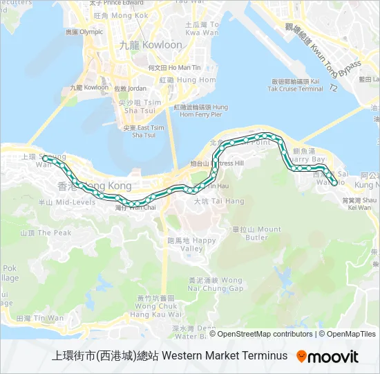 上環(西港城) -西灣河電車廠 Light Rail Line Map