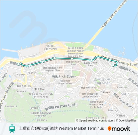 屈地街車廠 - 上環(西港城) light rail Line Map