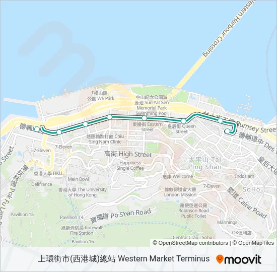 屈地街車廠 - 上環(西港城) Light Rail Line Map