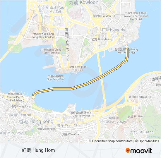 渡輪中環 - 紅磡的線路圖