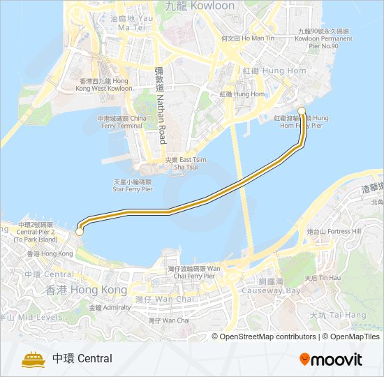 渡輪中環 - 紅磡的線路圖