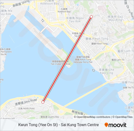 觀塘(宜安街) — 西貢市中心 Bus Line Map