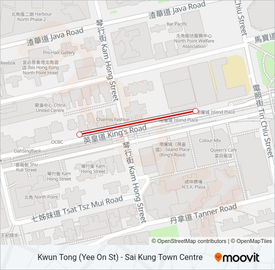 觀塘(宜安街) — 西貢市中心 Bus Line Map