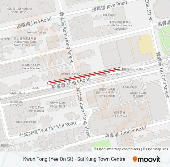 巴士觀塘(宜安街) — 西貢市中心的線路圖