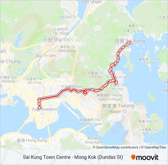 西貢市中心 — 旺角(登打士街) Bus Line Map