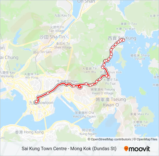 巴士西貢市中心 — 旺角(登打士街)的線路圖