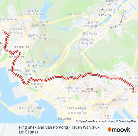 巴士坪石／新蒲崗 — 荃灣(福來邨)的線路圖