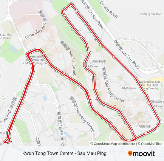 觀塘市中心 — 秀茂坪 Bus Line Map