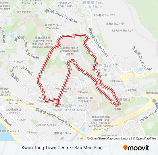 巴士觀塘市中心 — 秀茂坪的線路圖