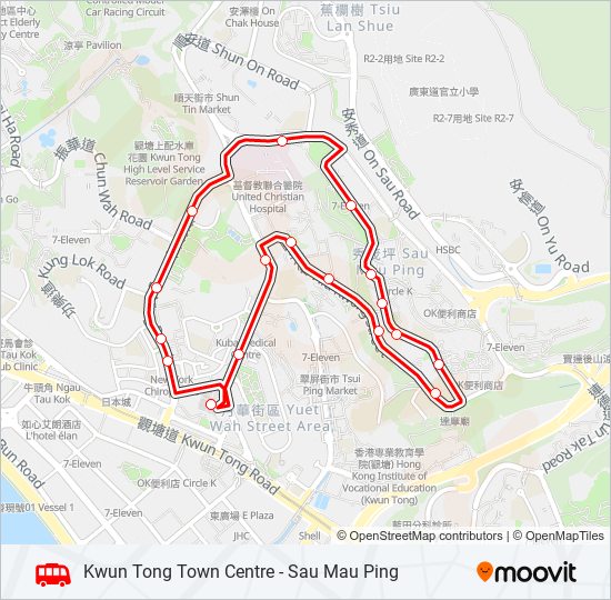 觀塘市中心 — 秀茂坪 bus Line Map