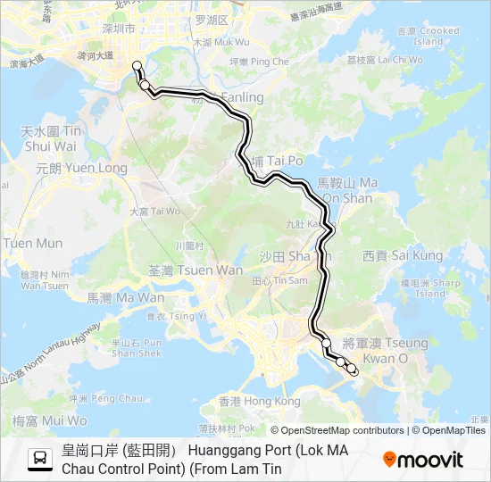 Lam Tin - Huanggang Port (Lok Ma Chau Control Point) Bus Line Map