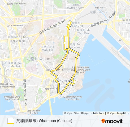 黃埔－真善美免費穿梭巴士 WHAMPOA - CHUN SEEN MEI SHUTTLE BUS bus Line Map